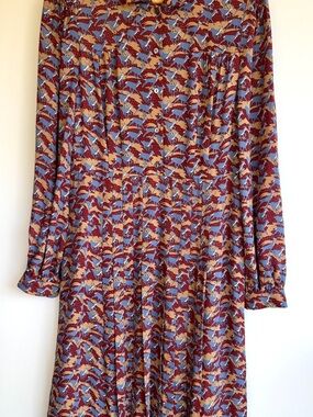 Brooks Brothers Long-Sleeve Button-Front Dress in Burgundy, Beige & Blue